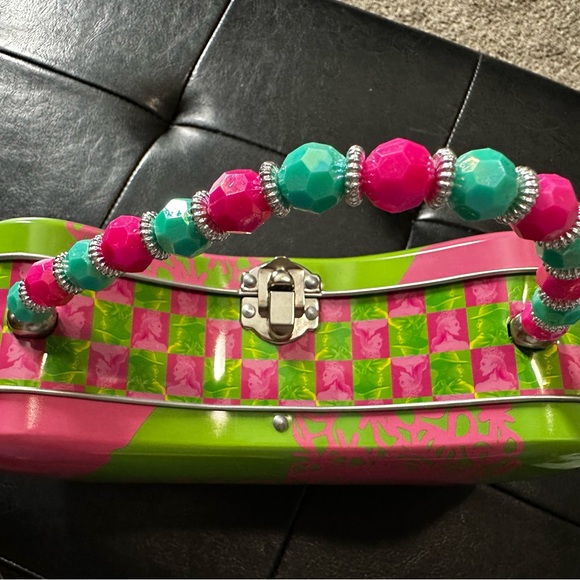 Wicked The Move Tin Purse Pink and Green with Beaded Handle - Picture 2 of 3